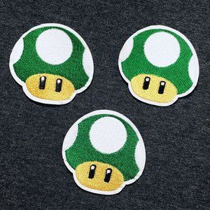 3 mushroom patches iron on badges mario